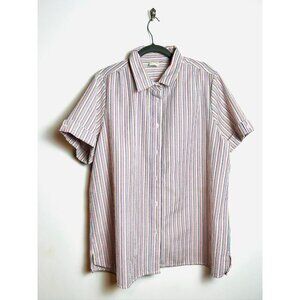 Boca Bay Button Up Shirt Blouse Short Sleeve Seersucker Pink Stripe Women’s